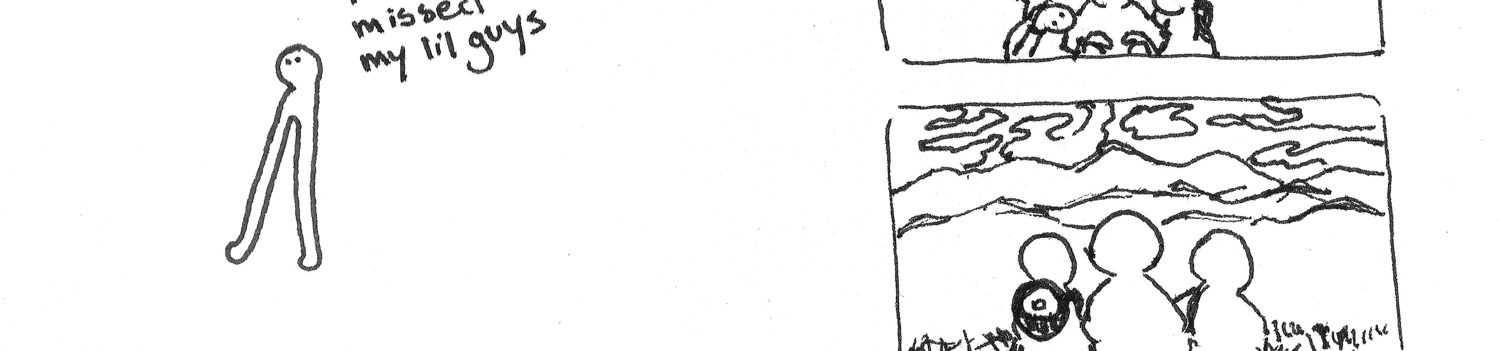 Comic panels by Sophia: one friend worries — first mass deforestation, now AI generated art?! It's like we've given up on being creative! The other answers — I feel like it's more like we hold the power to be creative.